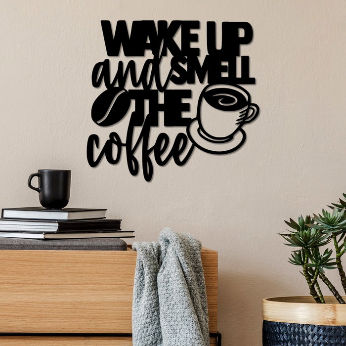 Wallity Wake up Coffee Escultura de Pared de Metal Negra